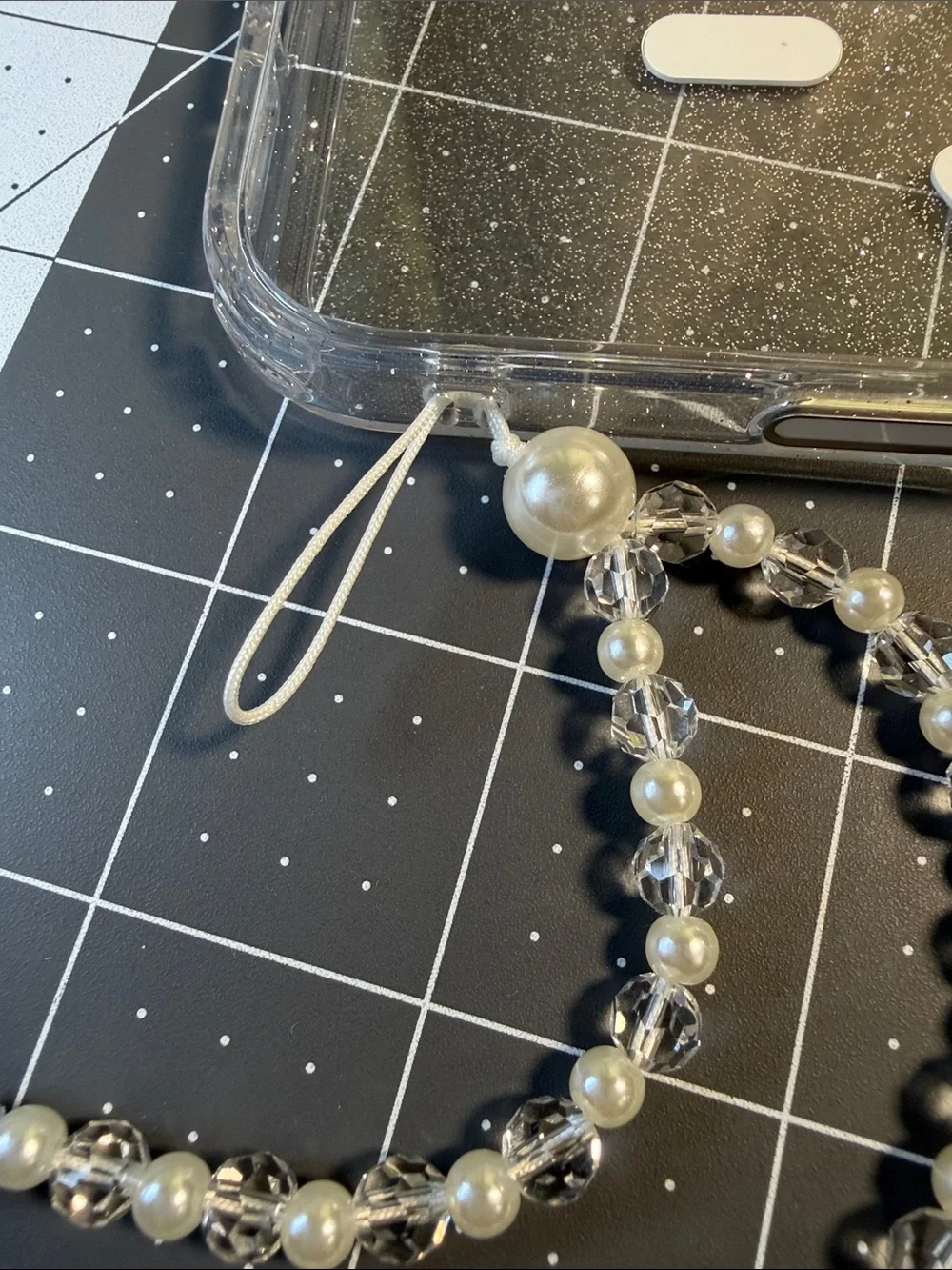 Delicate Faux Pearl and Crystal Beaded Phone Charm - Ivory/Clear